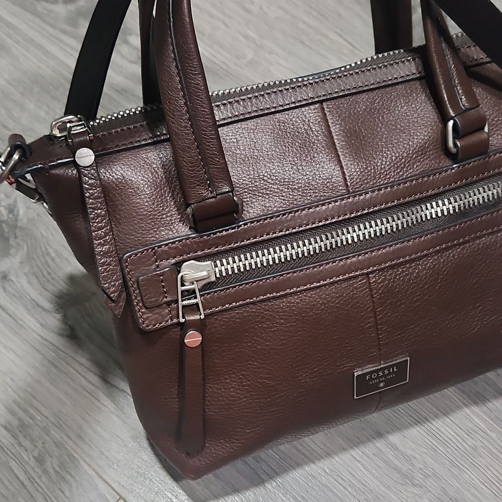 Vintage Espresso Fossil Dawson Pebbles Leather Satchel Bag - Picture 5 of 10